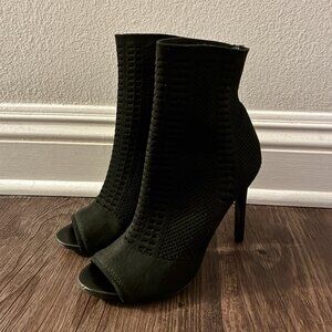 Peep Toe Sock High Heel Booties in Black - Size US 6